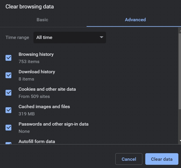 Clear Browsing Data