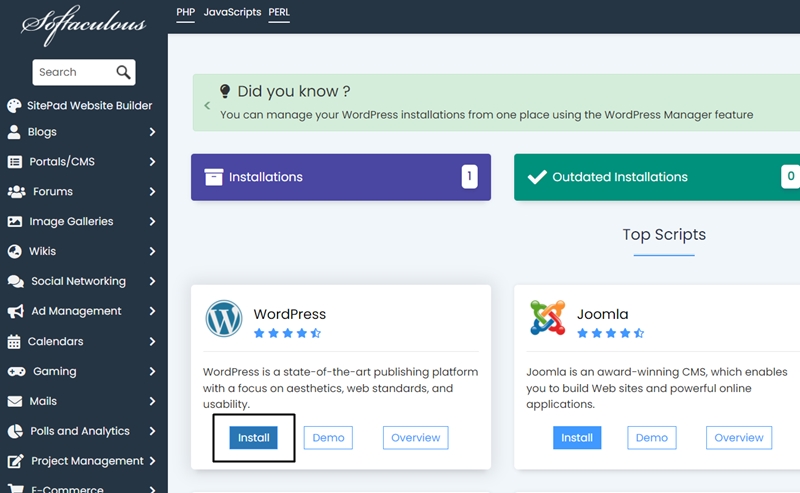 Select WordPress - How to install WordPress using Softaculous